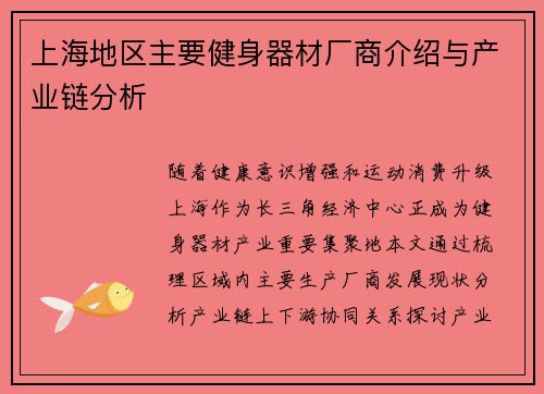 上海地区主要健身器材厂商介绍与产业链分析